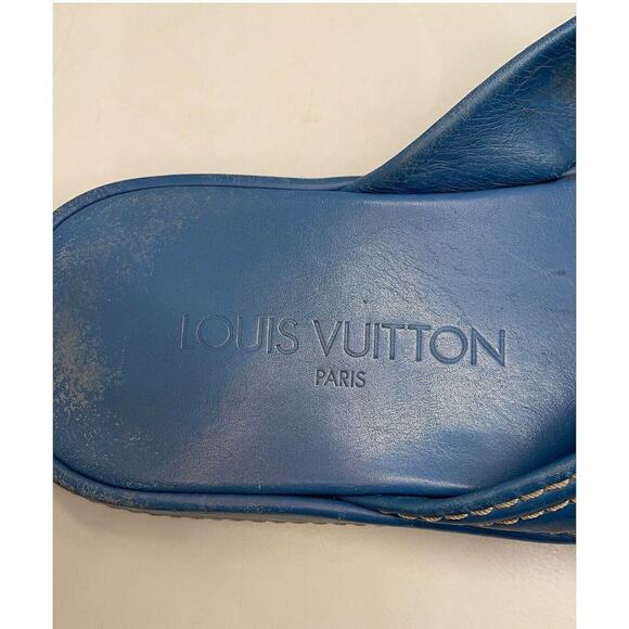Authentic Gucci Women’s Sandals Blue Leather Embroidered Flip Flop Thong Sz 39 - Picture 3 of 11